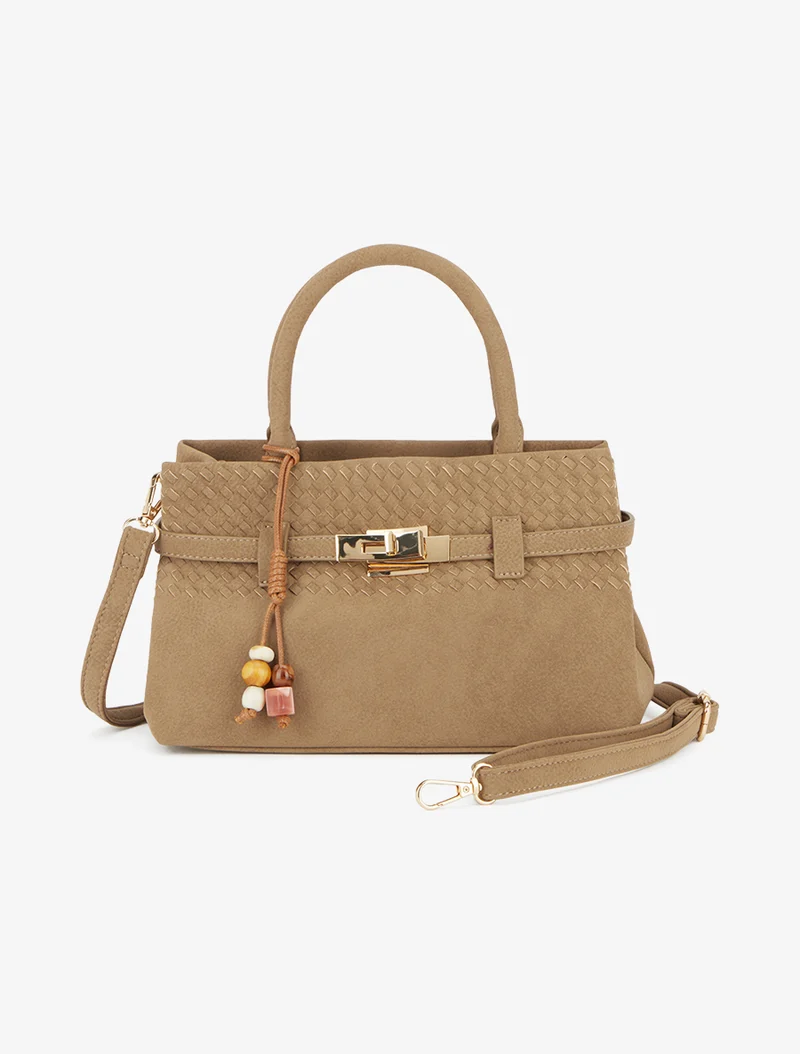 Sac à main tressé en suédine - Taupe