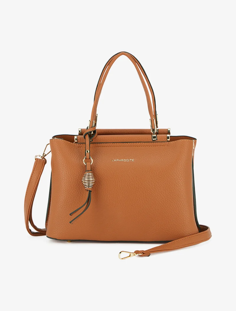 Sac à main effet grainé avec bijou - Camel