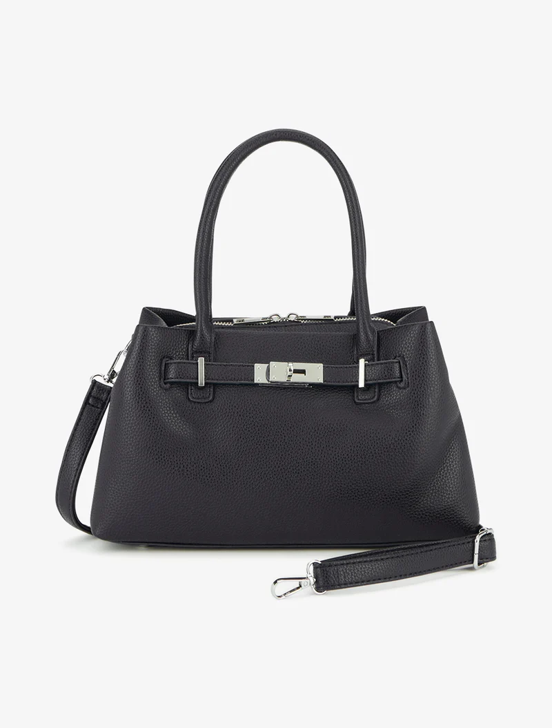 Sac à main effet grainé à picots - Noir