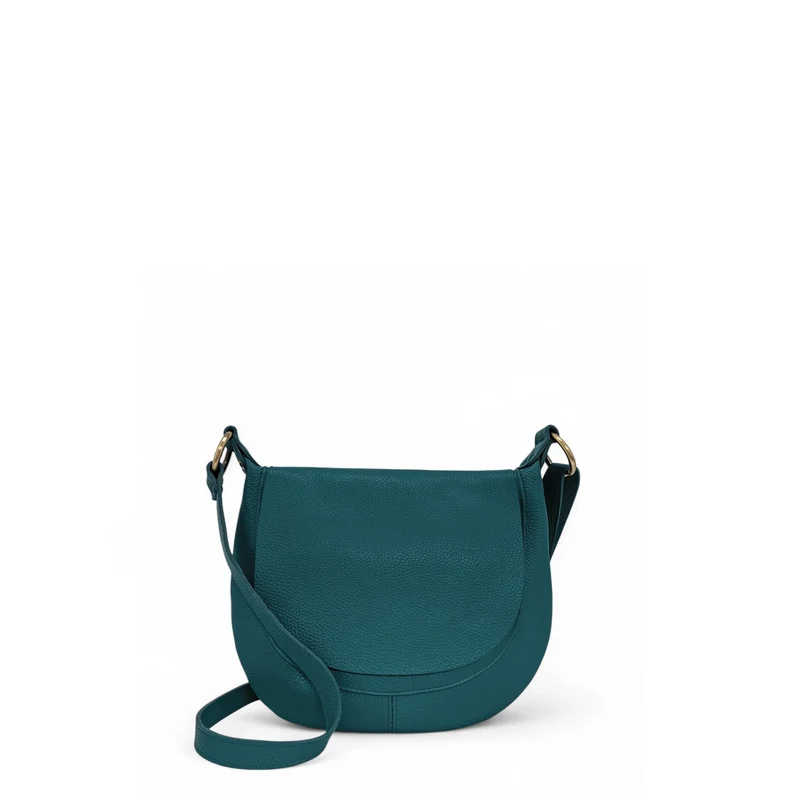 Sac bandoulière en cuir grainé LITTLE CITIZEN Bleu vert canard