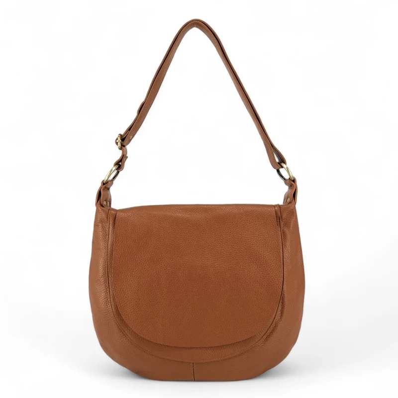 Sac besace à bandoulière en cuir grainé BIG CITIZEN Cognac