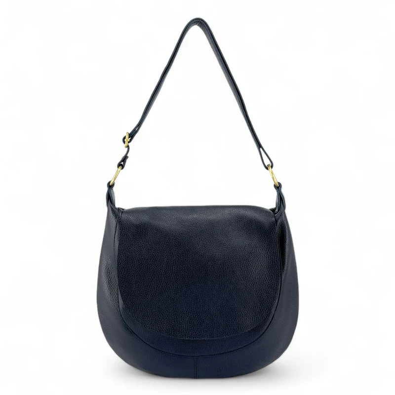 Sac besace à bandoulière en cuir grainé BIG CITIZEN Bleu marine
