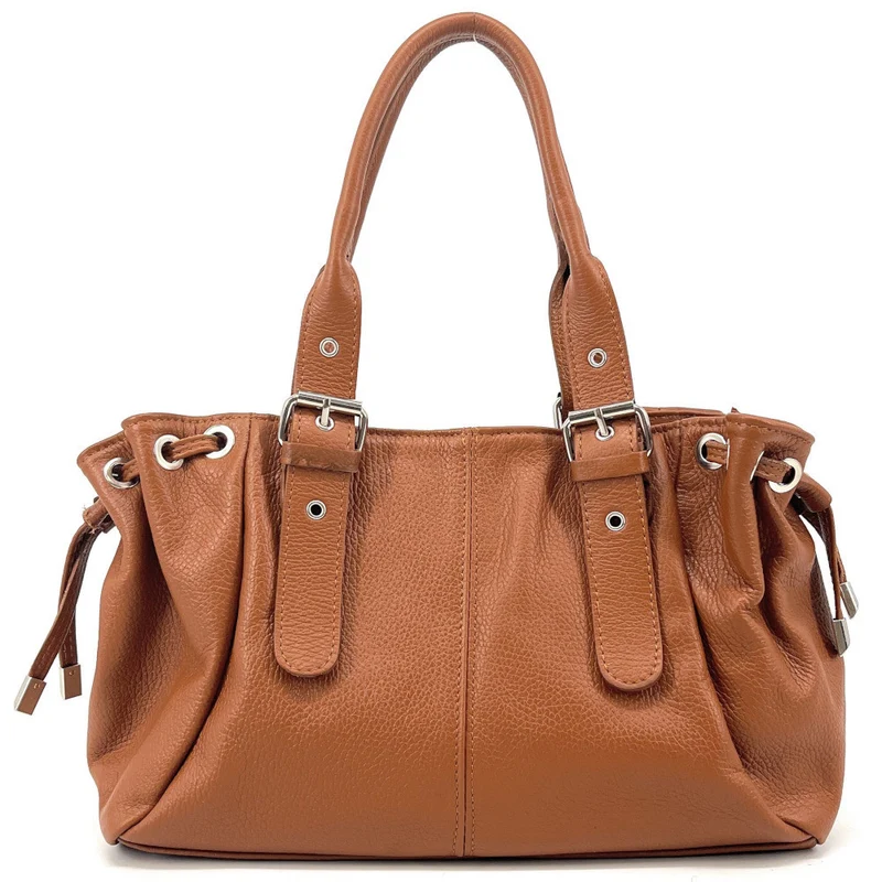 Sac bowling porté épaule en cuir grainé PRINCESSE Marron Camel foncé
