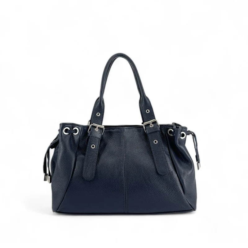 Sac bowling porté épaule en cuir grainé PRINCESSE Bleu marine