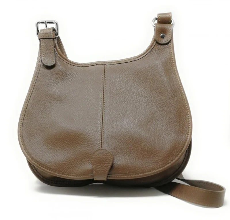 Sac besace bandoulière en cuir grainé PETRA Taupe foncé