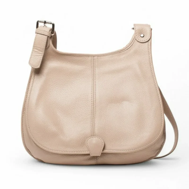 Sac besace bandoulière en cuir grainé PETRA Taupe clair