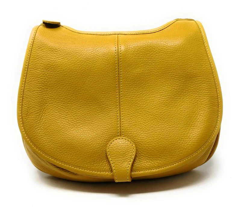 Sac besace bandoulière en cuir grainé PETRA Jaune Moutarde