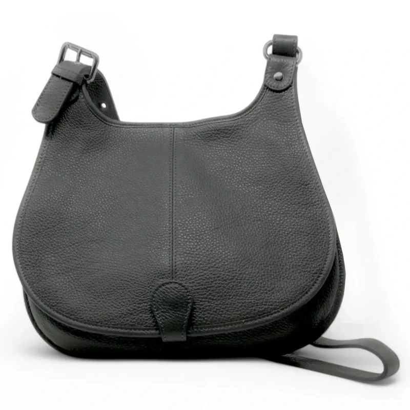 Sac besace bandoulière en cuir grainé PETRA Gris foncé