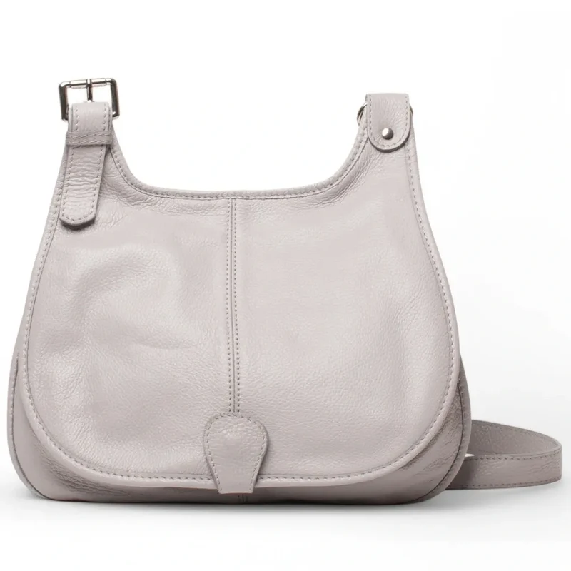 Sac besace bandoulière en cuir grainé PETRA Gris clair