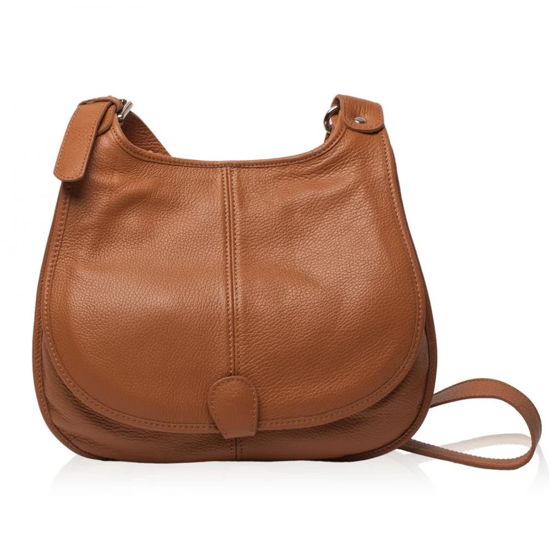 Sac besace bandoulière en cuir grainé PETRA Camel foncé