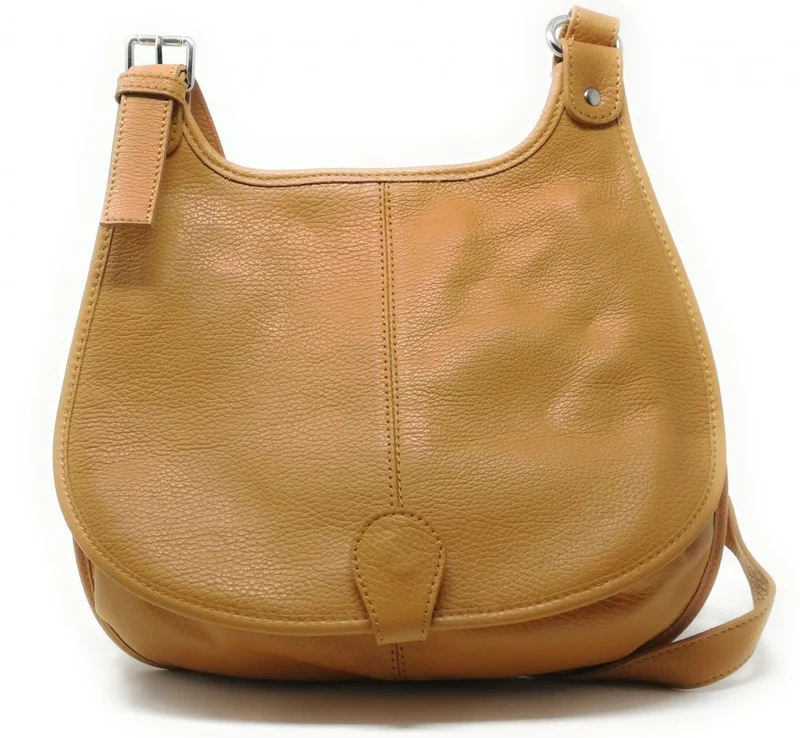 Sac besace bandoulière en cuir grainé PETRA Camel