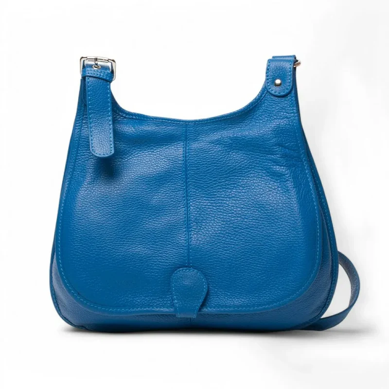 Sac besace bandoulière en cuir grainé PETRA Bleu roi