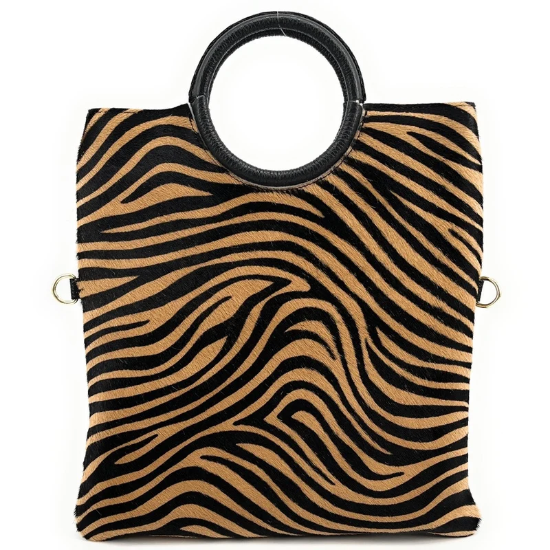 Sac pochette en cuir à motifs CHARLOTTE E.L. Zèbre camel
