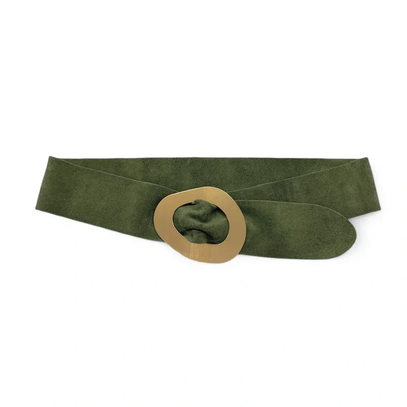 Ceinture en daim italien et métal brossé NIKI Vert olive