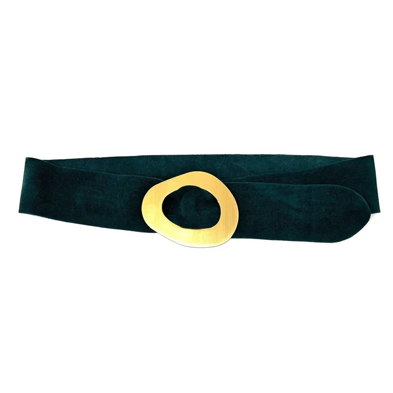 Ceinture en daim italien et métal brossé NIKI Vert forêt