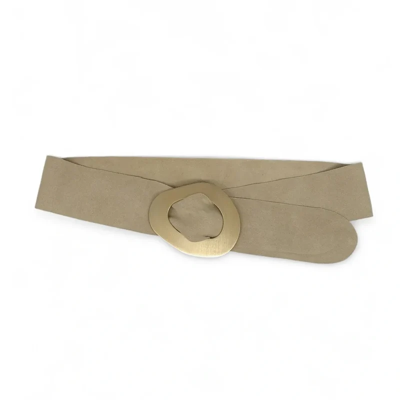 Ceinture en daim italien et métal brossé NIKI Taupe clair
