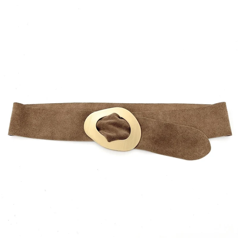 Ceinture en daim italien et métal brossé NIKI Taupe