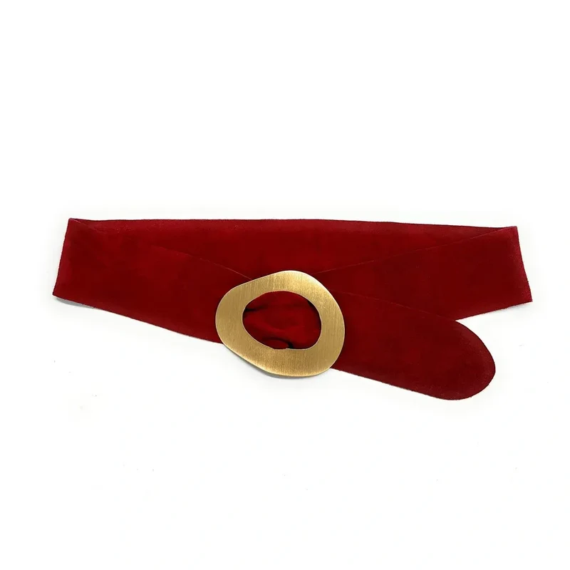 Ceinture en daim italien et métal brossé NIKI Rouge intense