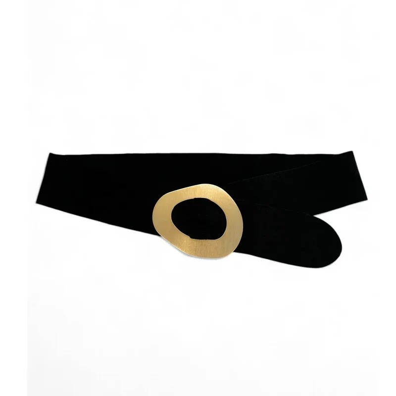 Ceinture en daim italien et métal brossé NIKI Noir