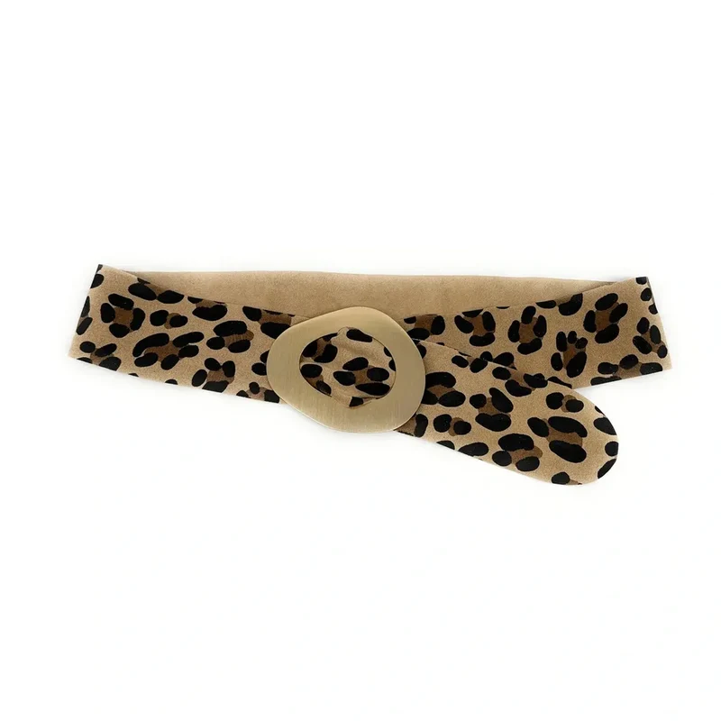 Ceinture en daim imprimé et métal brossé NIKI E.L. LEO Léopard taupe clair