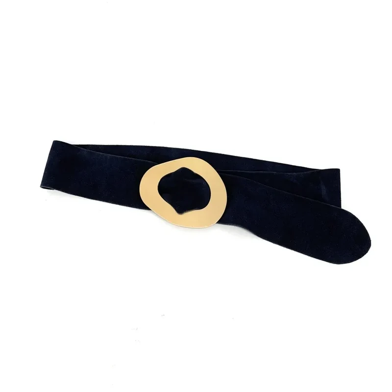 Ceinture en daim italien et métal brossé NIKI Bleu marine