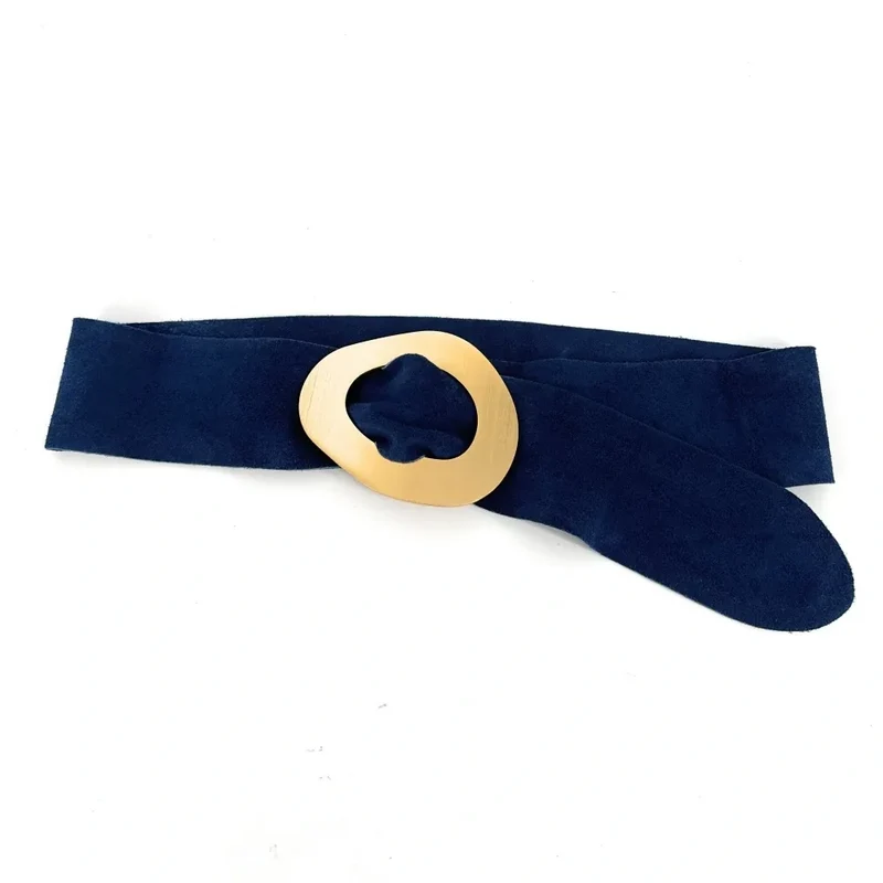 Ceinture en daim italien et métal brossé NIKI Bleu