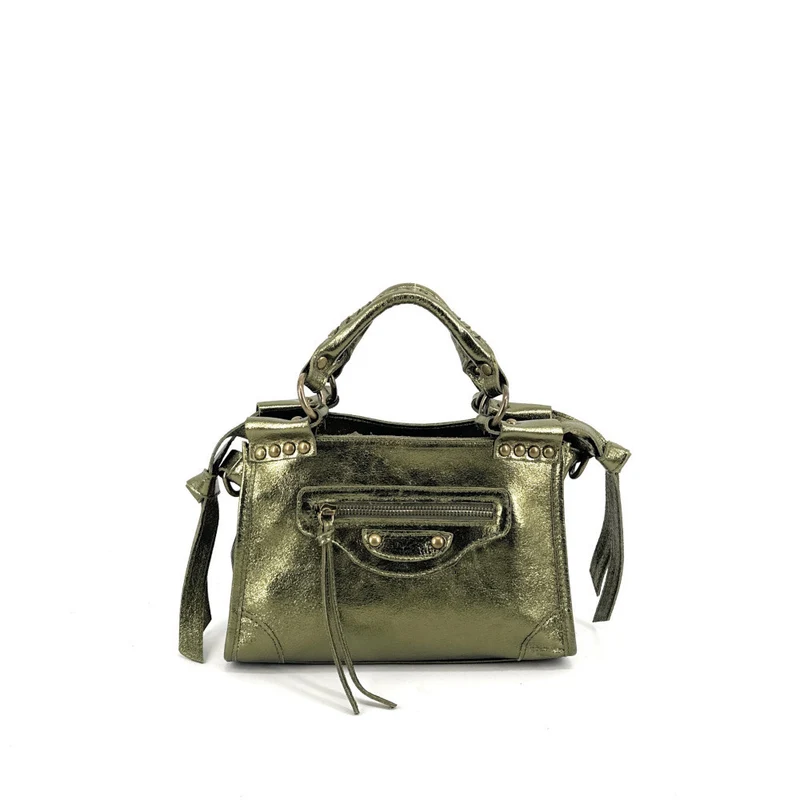 Mini-sac en cuir métallisé POCKY Kaki irisé