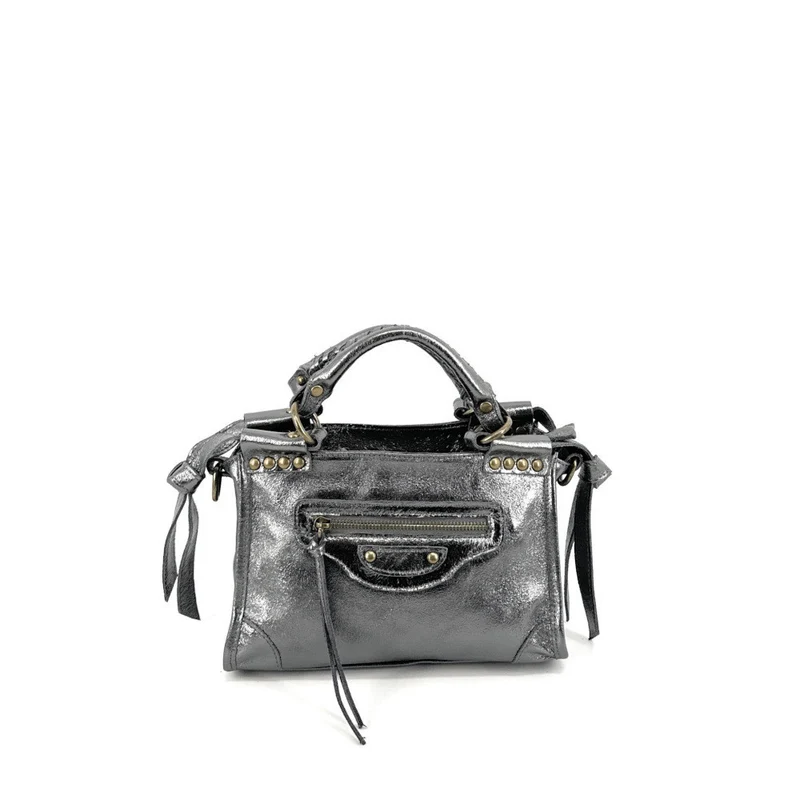 Mini-sac en cuir métallisé POCKY Argent foncé
