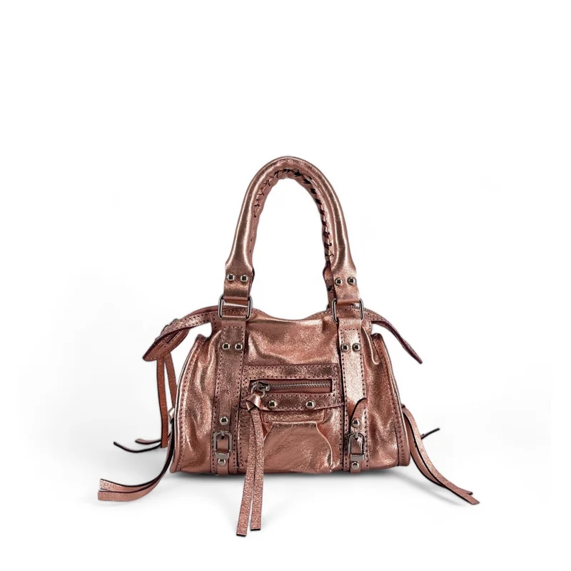 Mini-sac bowling en cuir irisé SANDSTORM NANO Rose gold