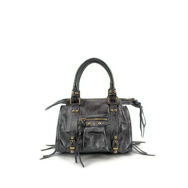Mini-sac bowling en cuir irisé SANDSTORM NANO Argent foncé