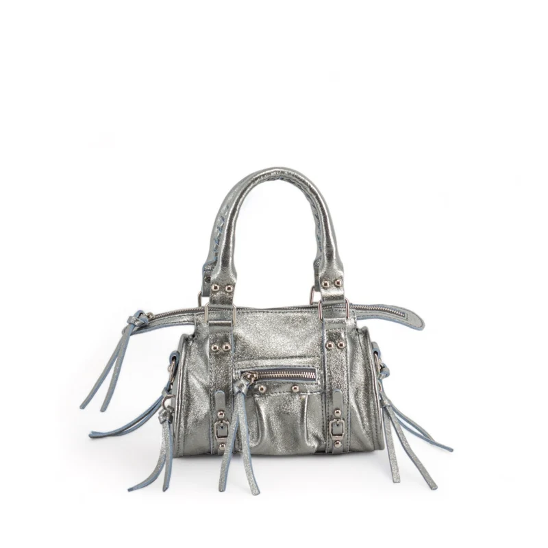 Mini-sac bowling en cuir irisé SANDSTORM NANO Argent moyen