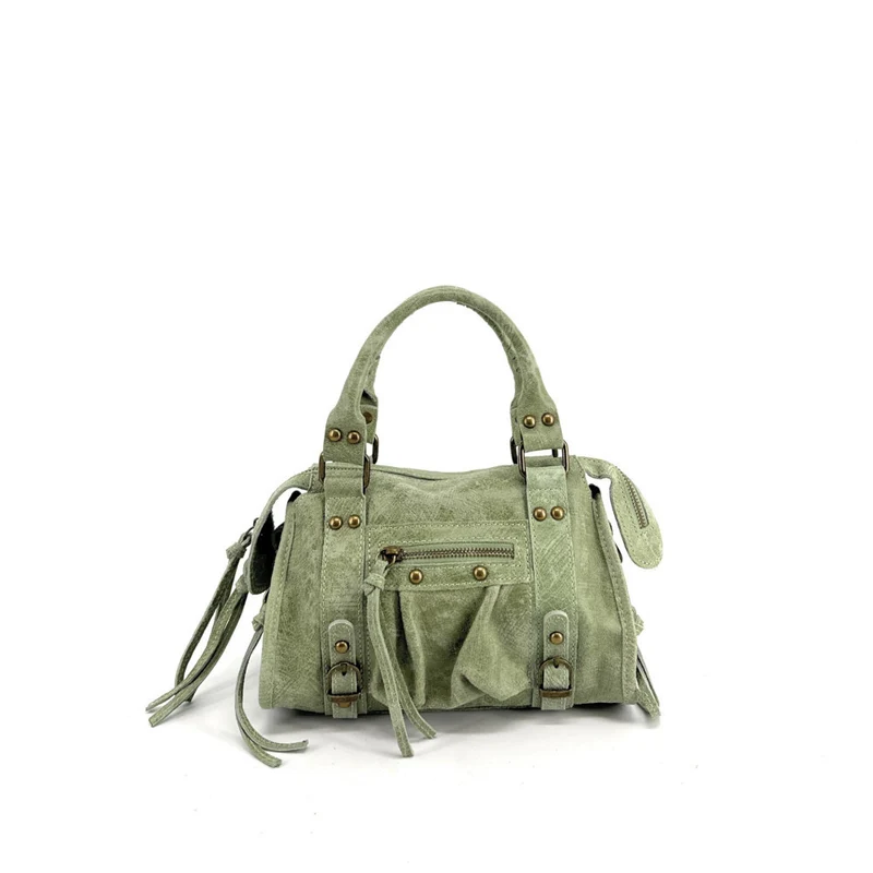 Mini-sac bowling en cuir mat brossé SANDSTORM MINI Vert amande