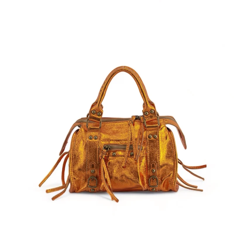 Mini-sac bowling en cuir irisé SANDSTORM MINI Safran