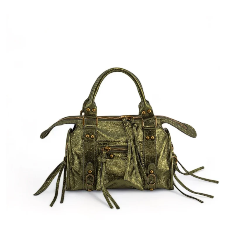 Mini-sac bowling en cuir irisé SANDSTORM MINI Kaki