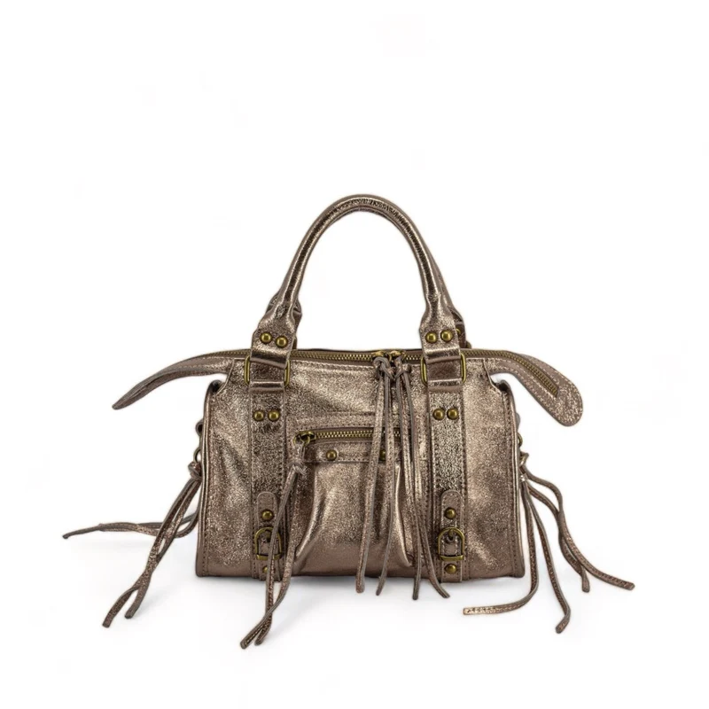Mini-sac bowling en cuir irisé SANDSTORM MINI Champagne