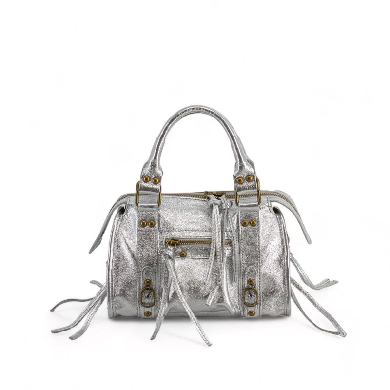 Mini-sac bowling en cuir irisé SANDSTORM MINI Argent clair