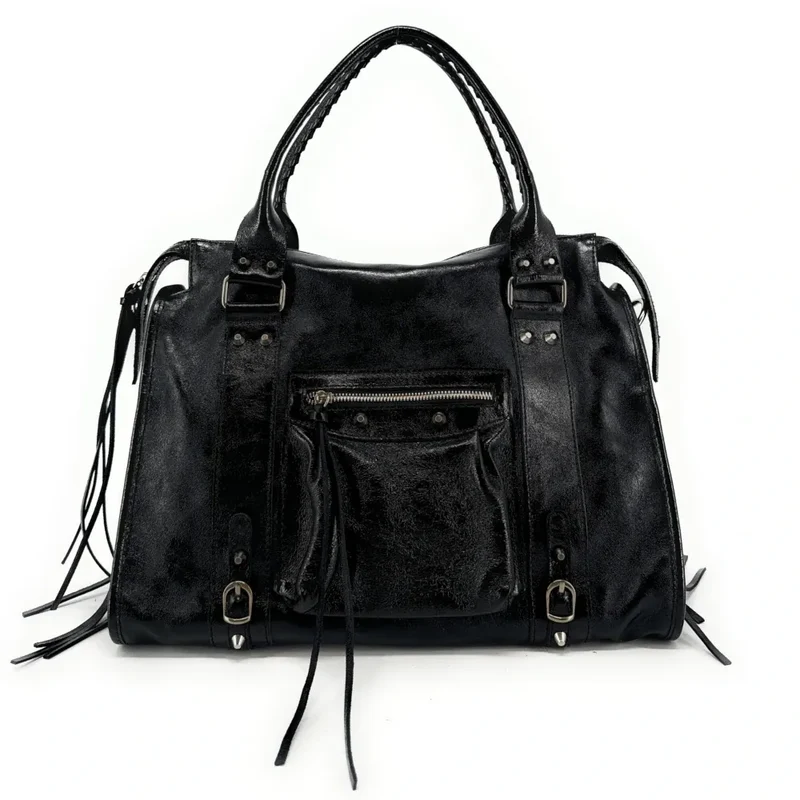 Sac en cuir métallisé SANDSTORM E.L. SIROCCO Noir irisé SILVER
