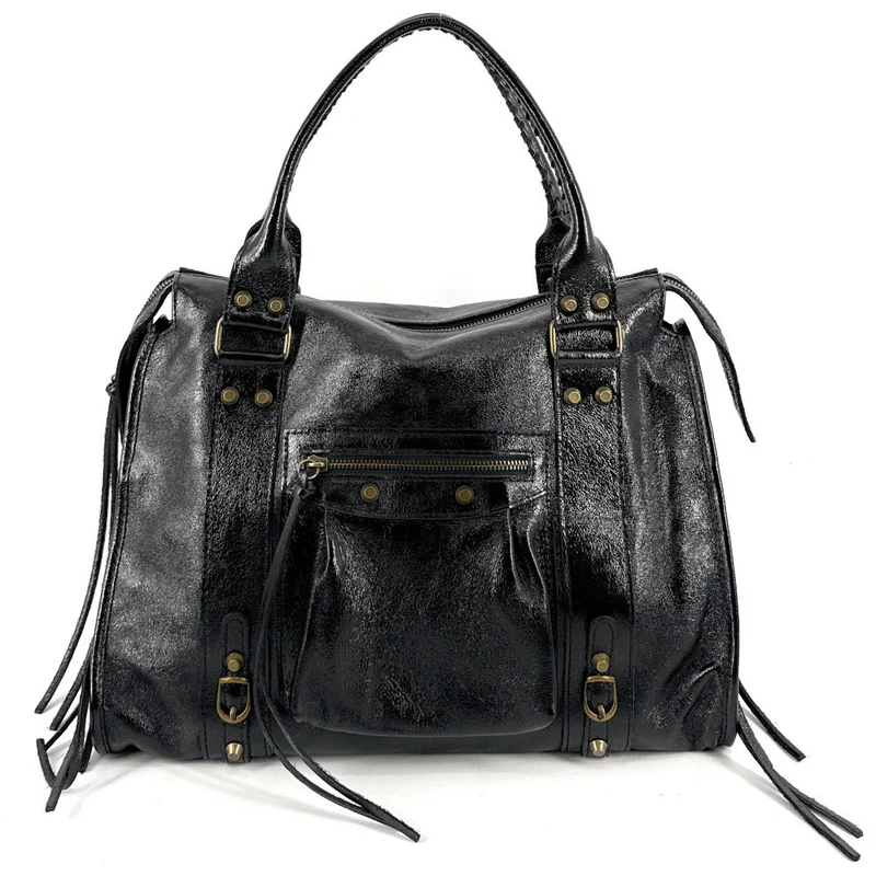 Sac en cuir métallisé SANDSTORM E.L. SIROCCO Noir glossy