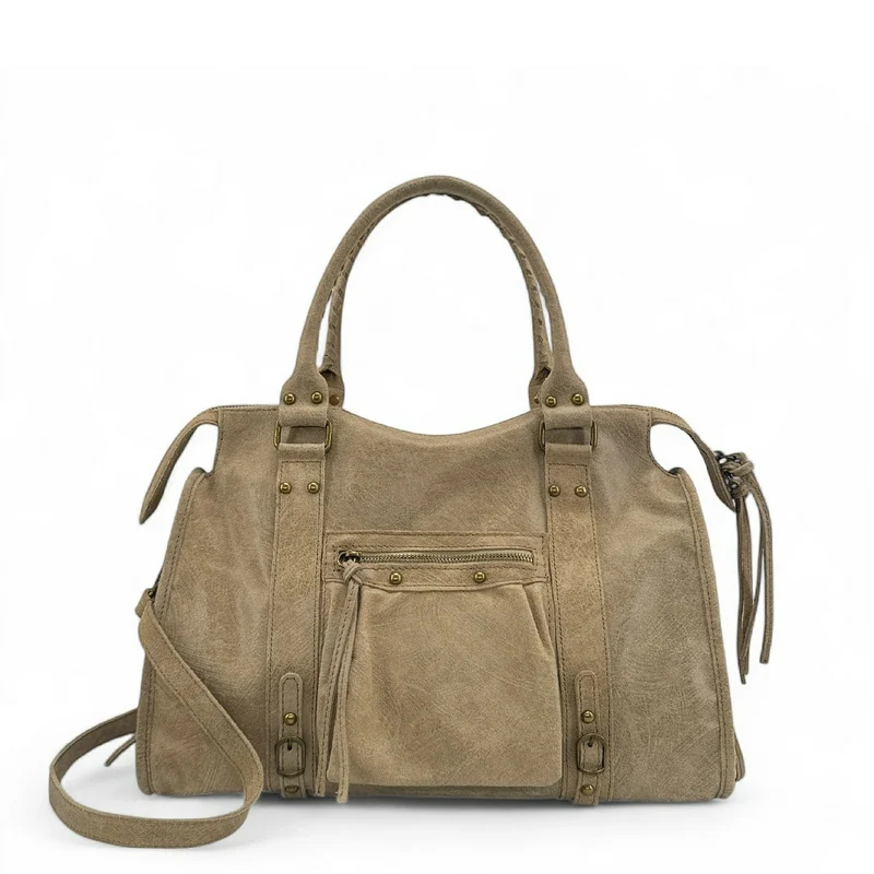 Sac à main en cuir brossé SANDSTORM Taupe