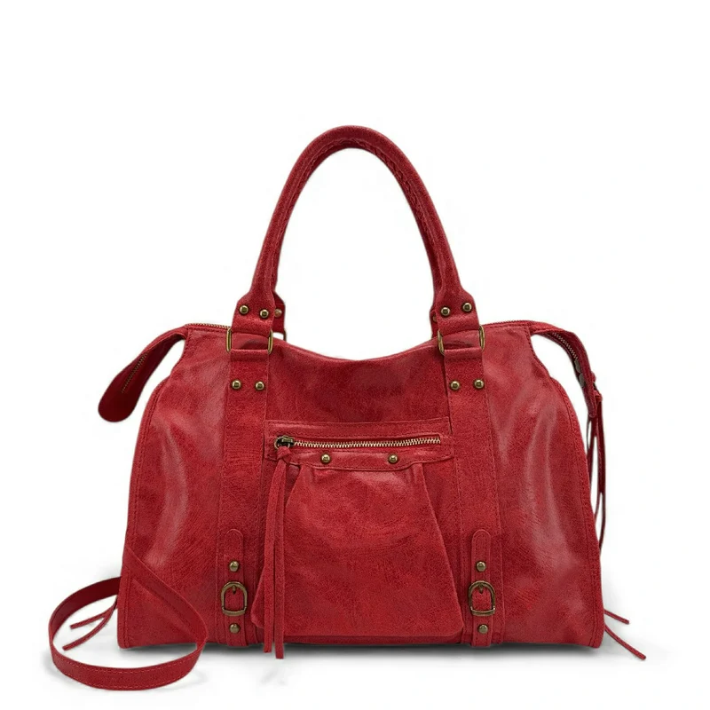 Sac à main en cuir brossé SANDSTORM Rouge garance
