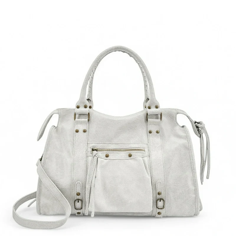 Sac à main en cuir brossé SANDSTORM Off-white