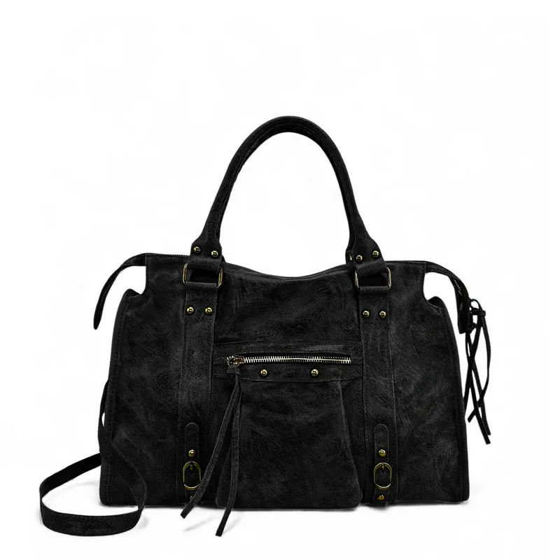 Sac à main en cuir brossé SANDSTORM Noir