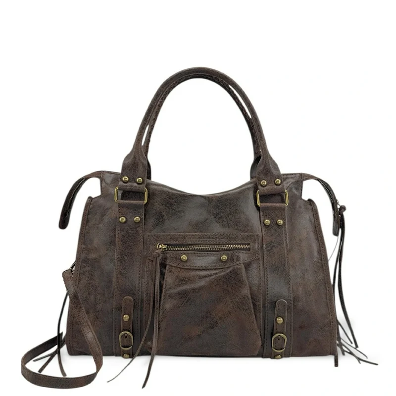 Sac à main en cuir brossé SANDSTORM Chocolat