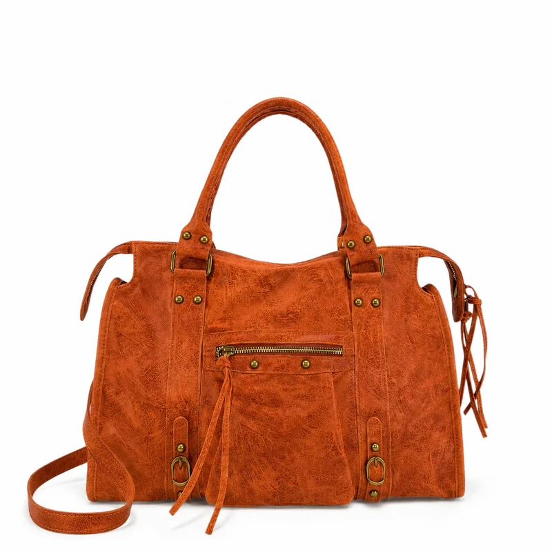 Sac à main en cuir brossé SANDSTORM Mandarine