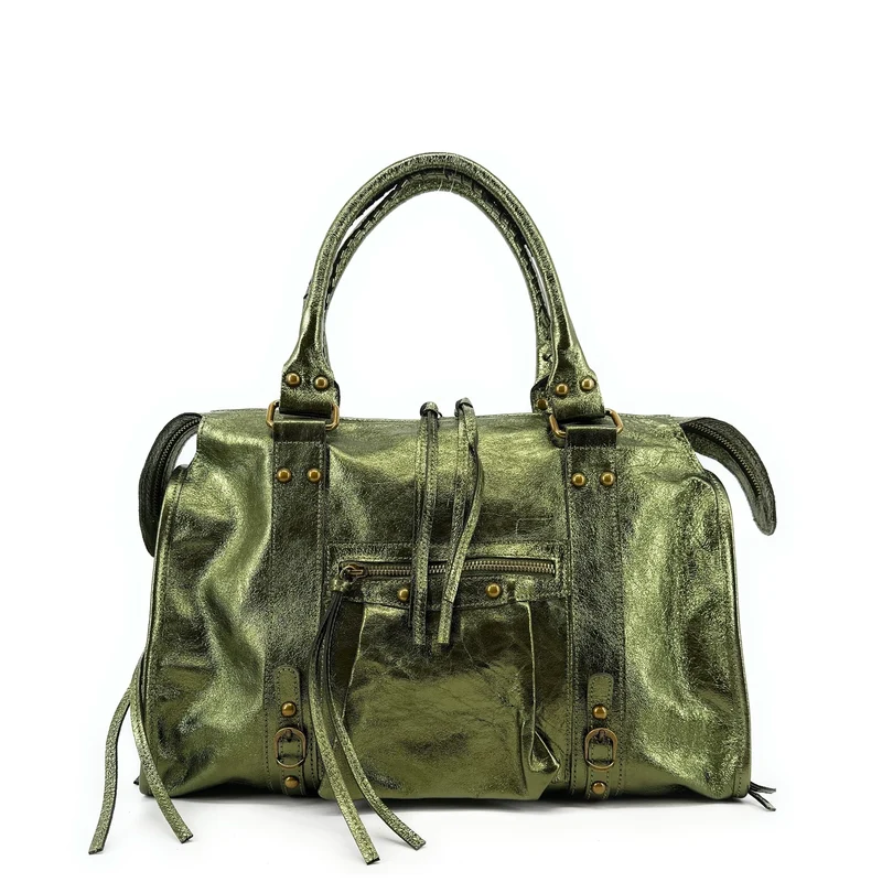 Sac à main en cuir irisé SANDSTORM Vert kaki
