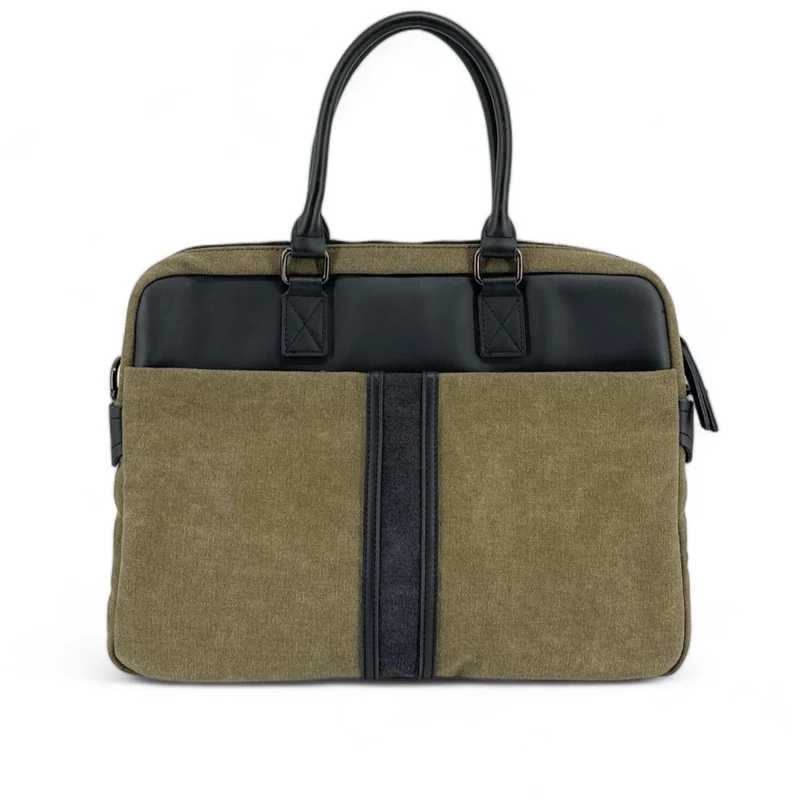 Sacoche ordinateur en toile et cuir TAIPEI Vert olive