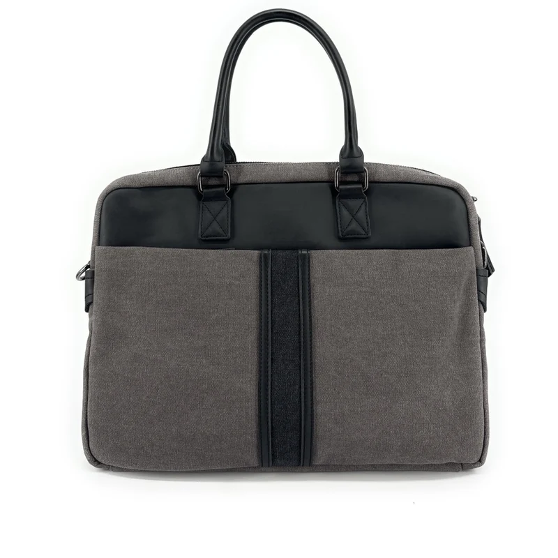 Sacoche ordinateur en toile et cuir TAIPEI Gris taupé