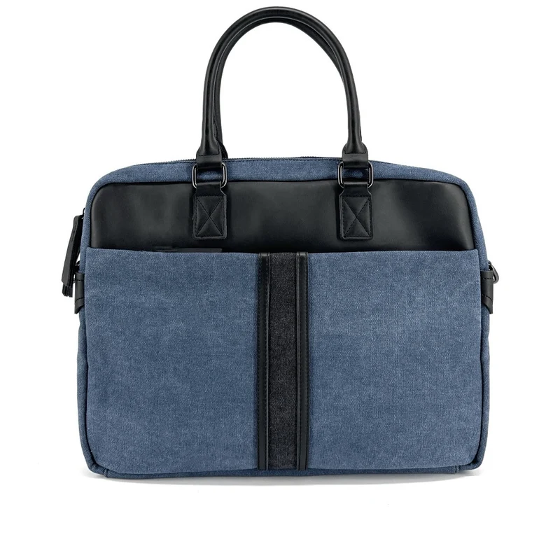 Sacoche ordinateur en toile et cuir TAIPEI Bleu denim