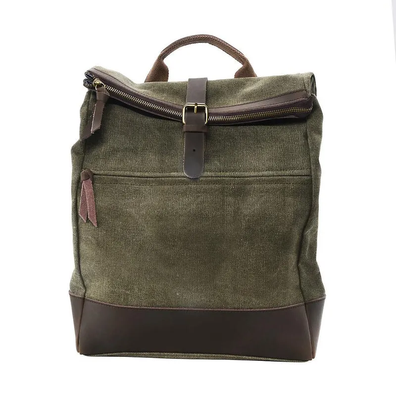 Sac à dos en toile et cuir TEKOKOTA Vert olive