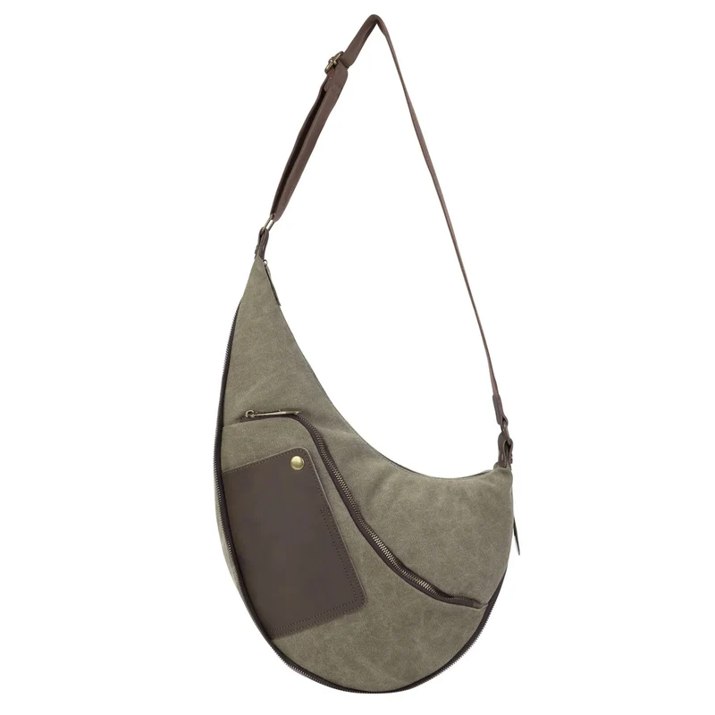 Sac besace holster en cuir italien et toile ANVERS Vert olive